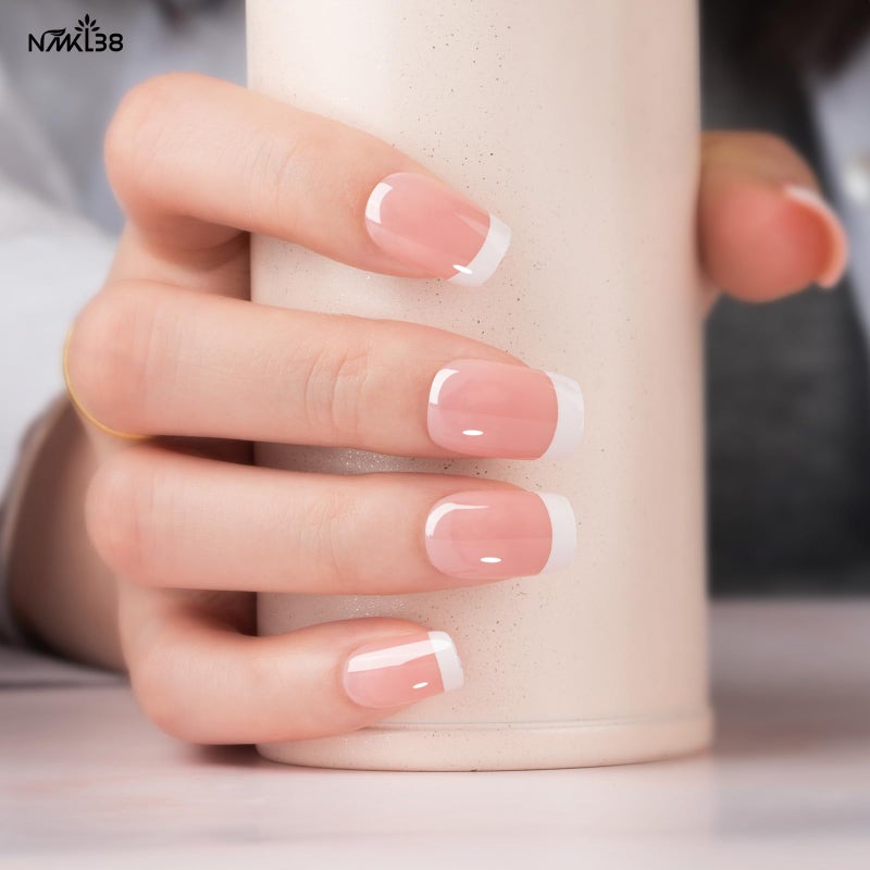 NMKL38 300Pcs 15 Size Short Square French Tip Press on Nails, French Tip Gel Nails for DIY Nail Art - Image 3